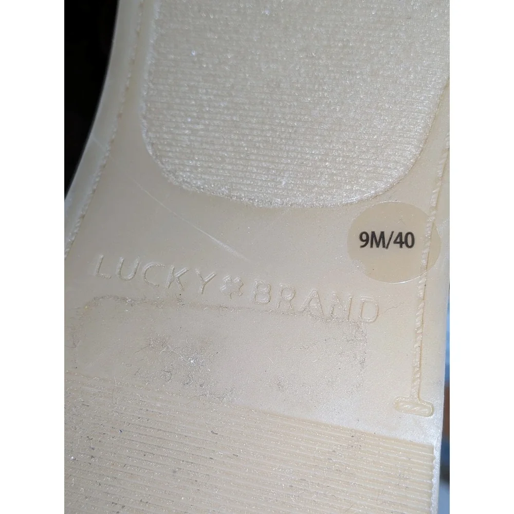 Lucky Brand Blue Paisley Denim Platform Wedge‎ Sandals 9M 40 Boho Wood Grain